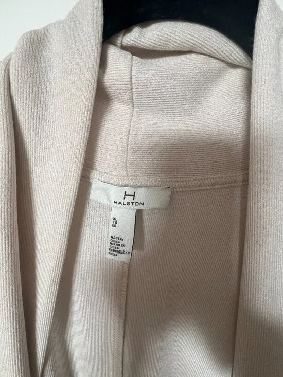Halston Cream Open Front Long Cardigan Sweater, XL - Picture 4 of 9